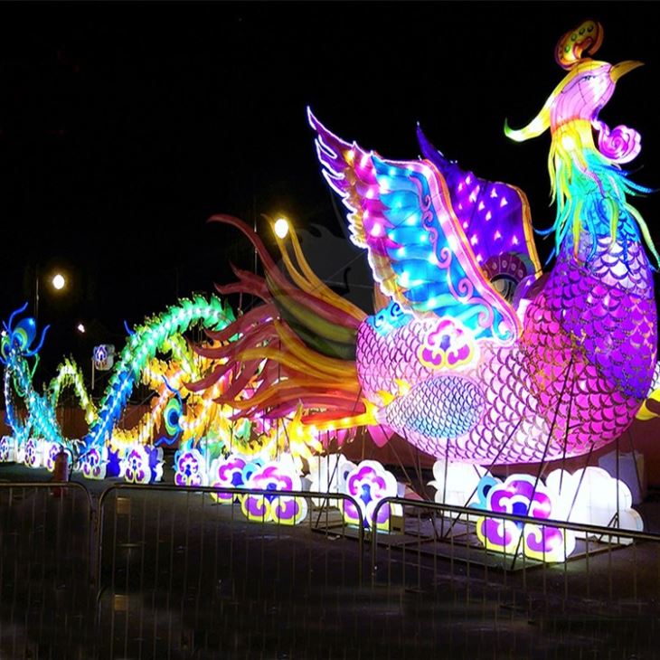 Mythic Legendary Phoenix Bird Silk Lantern For Exhibition